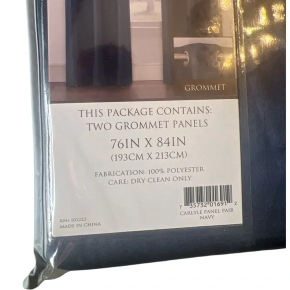 NAVY Carlyle Grommet Panel Window Curtain Total 76" x 84" NEW - Picture 3 of 6